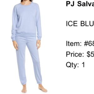 PJ Salvage fleece pajama set in ice blue and white polka dot